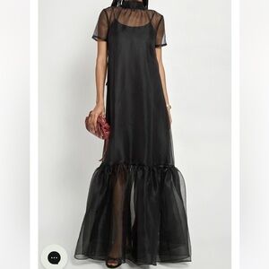 Few Moda Melody dress Small:  Black Maxi Dress with Sheer Overlay.
